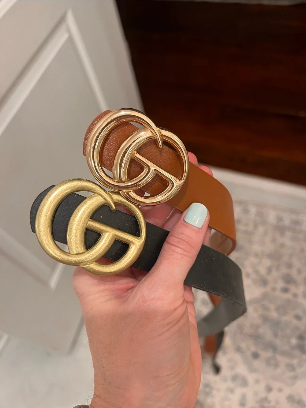 Designer-Inspired Double G Leather Belt - Black & Tan